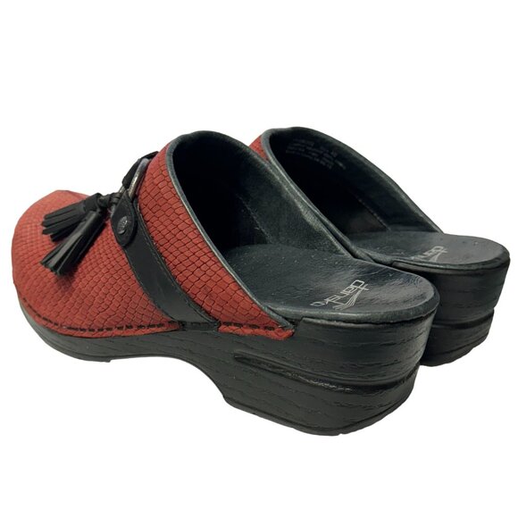 Dansko Shandi Clogs Womens EU 40 US 9.5-10 Red Leather Snake Print Slide On Shoe - Picture 12 of 13
